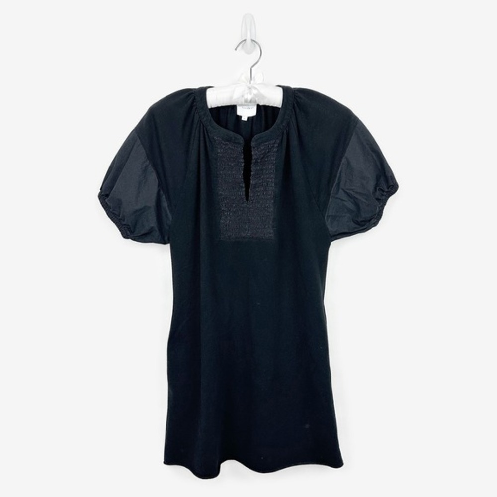 Sundays Puff Sleeve Mini Dress Size S Black Cotton Blend Pockets Casual Softcore